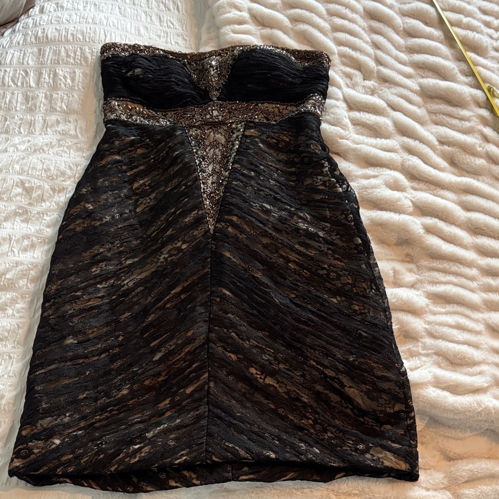 Sue Wong Strapless Black and Nude Dress